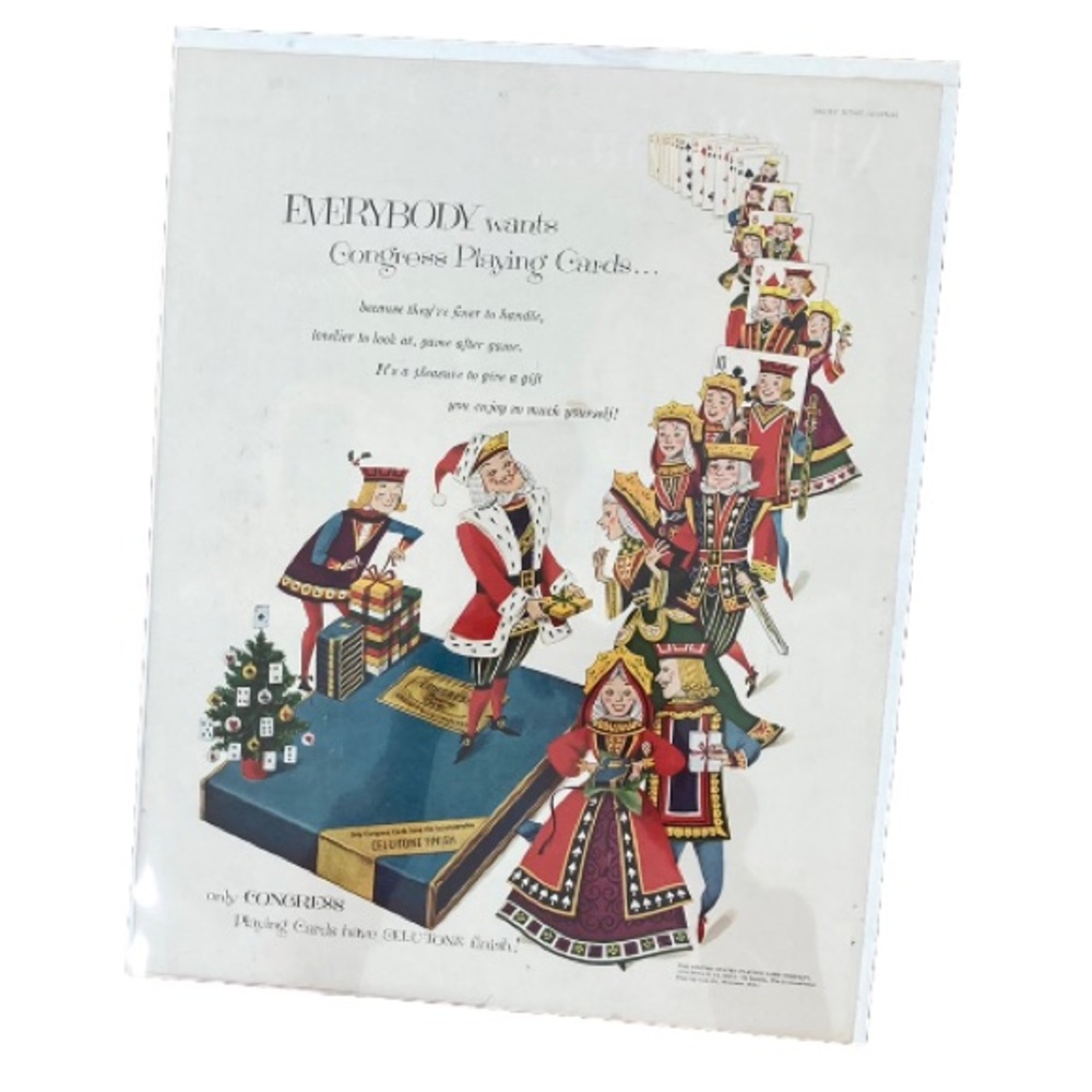 Congress Playing Cards Christmas Magazine Print Ad 11 x 14 Vintage 1950’s